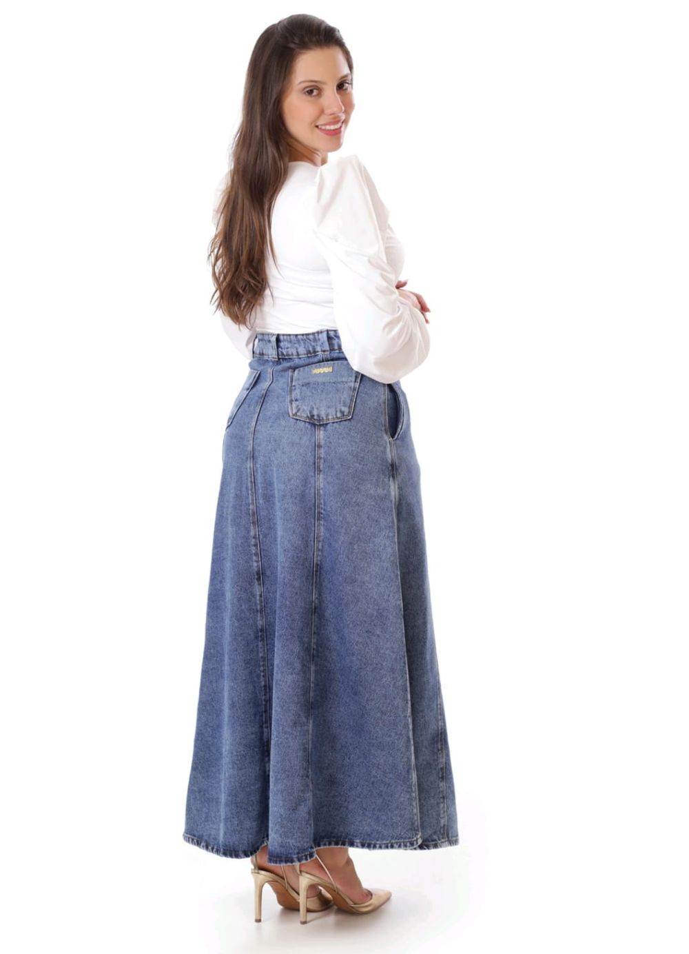 Saia Longa Jeans Moda Evangélica