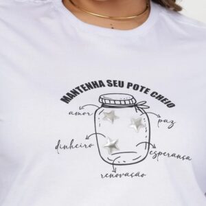 T-Shirt Plus Size Feminino Branco com Estrelas - Tam G1