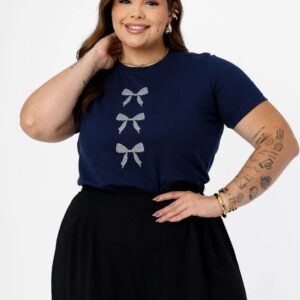 T-shirt Plus Size Tres Lacos Azul Marinho Brilhante - Tam G1