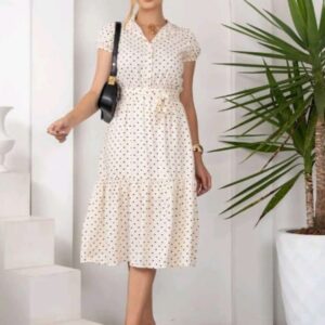 Vestido Isis Estampa Poa com Charme Atemporal