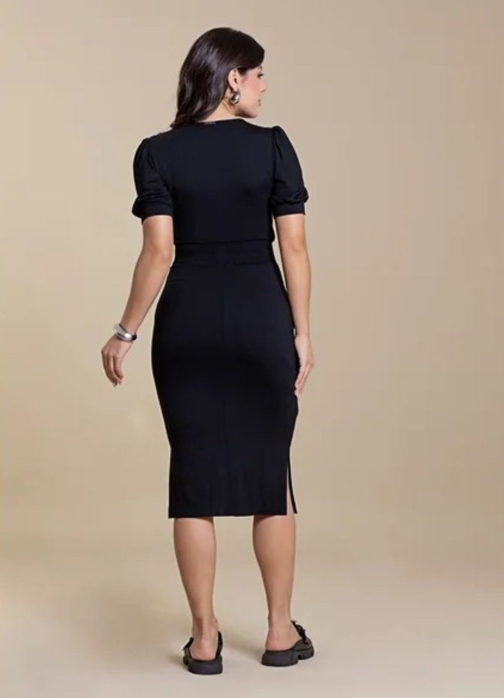 Vestido Midi De Viscolycra Com Lastex