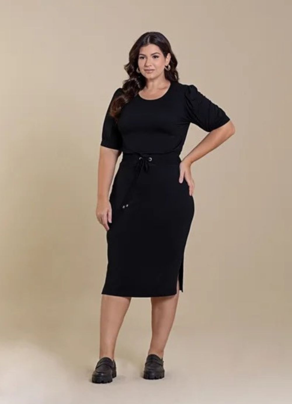 Vestido Midi De Viscolycra Com Lastex