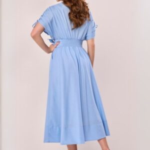 Vestido Feminino Tricoline Azul Delavé Bolsos Funcionais - M