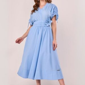 Vestido Feminino Tricoline Azul Delavé Bolsos Funcionais - M