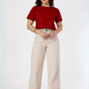 Cropped Mini Marsala com Vários Coraçõezinhos Tam. Unico