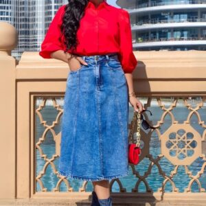 Saia Tradicional Godê Jeans Vecchi Moda Evangélica 80cm