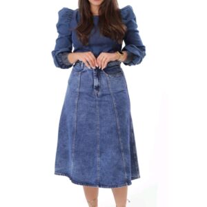 Saia Jeans Vechi Azul Estilosa 80cm 46