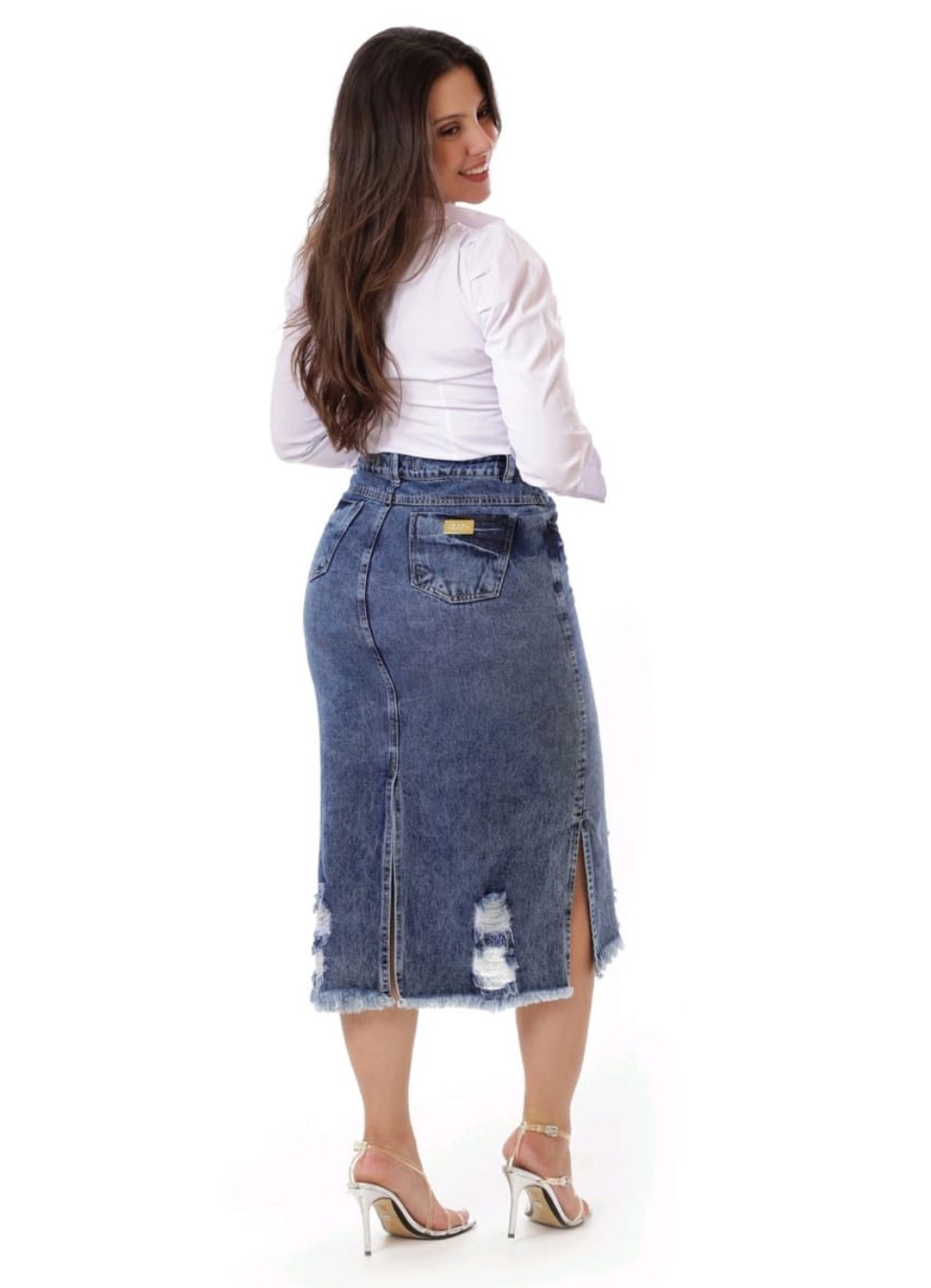 saia jeans longa