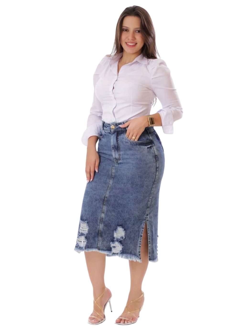 saia jeans longa