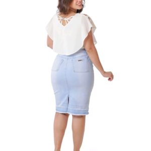 Saia Jeans Moda Evangélica 55cm Azul Claro 38