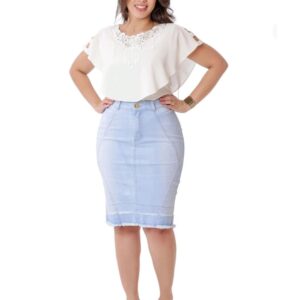 Saia Jeans Moda Evangélica 55cm Azul Claro 38