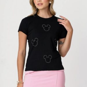 T-shirt Mickey Rosto Stras Brilhante e Estilosa Tam. G