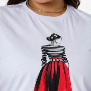 T-shirt Plus Size Mulher Aplicação Ponto de Luz Estilosa