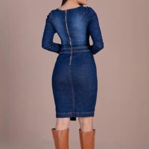 Vestido Jeans Longo Hadaza com Fenda Frontal Tam. M