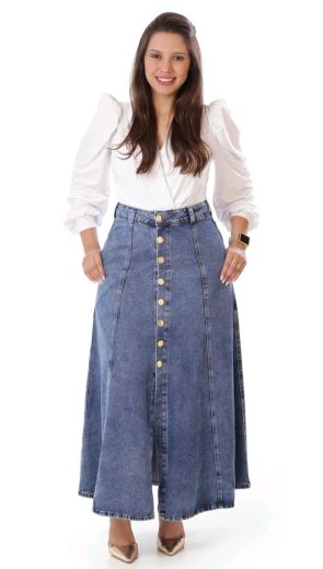 Saia Longa Jeans Moda Evangélica