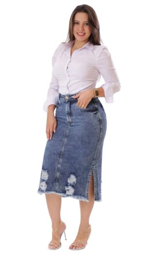saia jeans longa